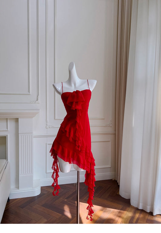 Vestidos cortos elegantes de Hoco, corte A, tirantes finos, rojos, para el regreso a casa de octavo grado, trajes de verano para la escuela secundaria DH77