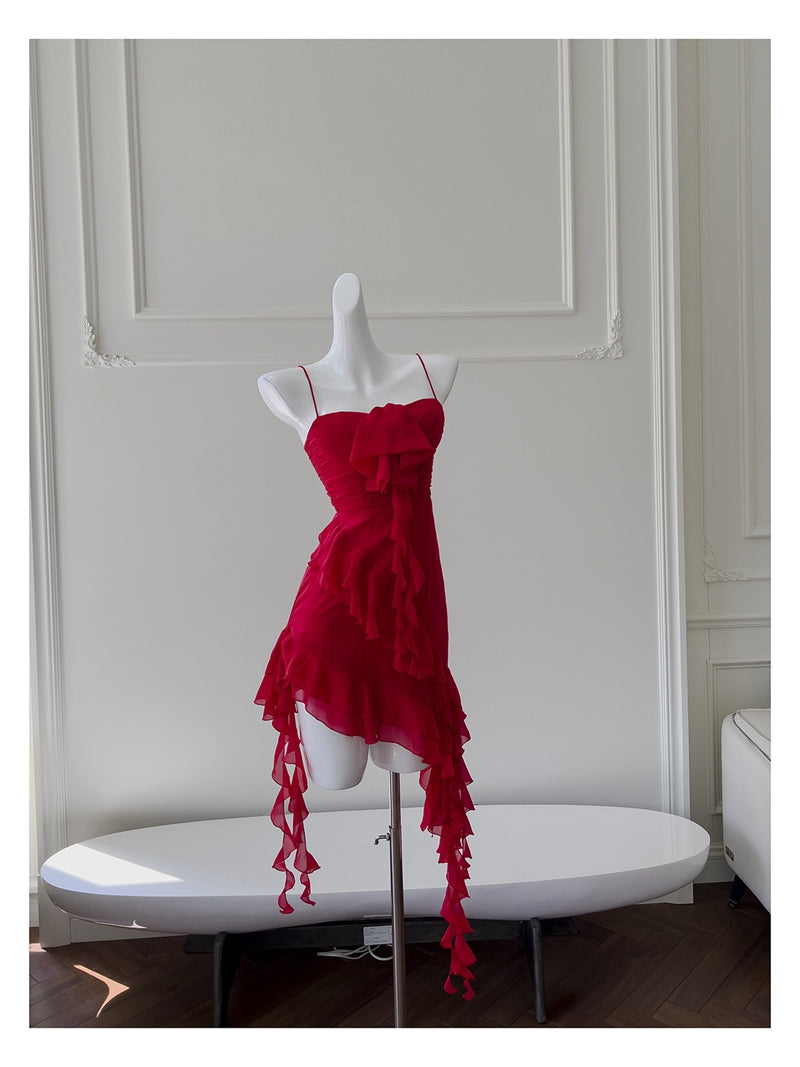 Vestidos cortos elegantes de Hoco, corte A, tirantes finos, rojos, para el regreso a casa de octavo grado, trajes de verano para la escuela secundaria DH77