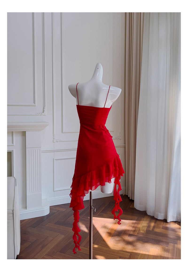 Vestidos cortos elegantes de Hoco, corte A, tirantes finos, rojos, para el regreso a casa de octavo grado, trajes de verano para la escuela secundaria DH77
