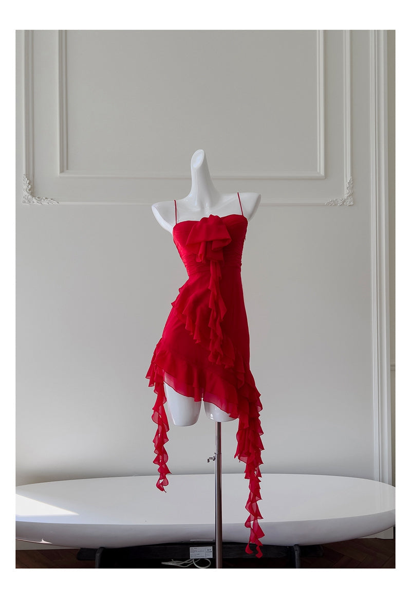 Vestidos cortos elegantes de Hoco, corte A, tirantes finos, rojos, para el regreso a casa de octavo grado, trajes de verano para la escuela secundaria DH77