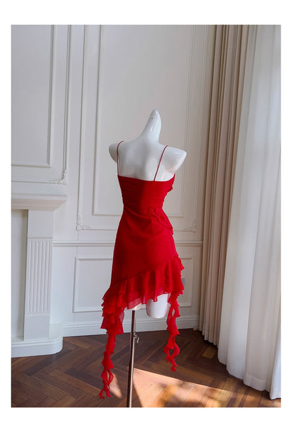 Vestidos cortos elegantes de Hoco, corte A, tirantes finos, rojos, para el regreso a casa de octavo grado, trajes de verano para la escuela secundaria DH77