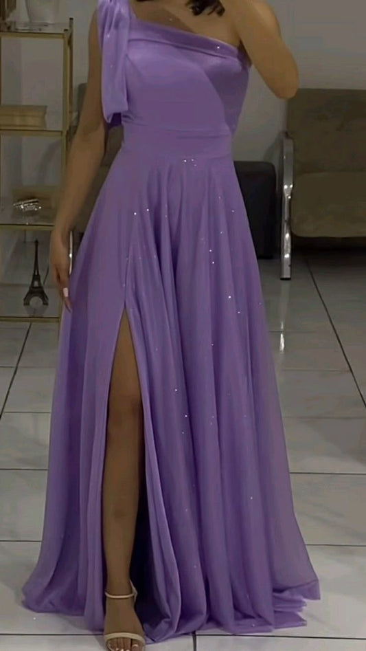 Elegante vestido de fiesta de verano con lentejuelas en color lila, corte A y un solo hombro, para 20 cumpleaños y 18 años, DH780