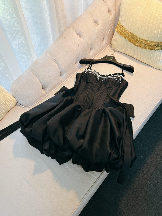 Vestidos cortos elegantes de Hoco, vestido de fiesta con tirantes finos, negros, para el regreso a casa de octavo grado, trajes de verano para la escuela secundaria DH79