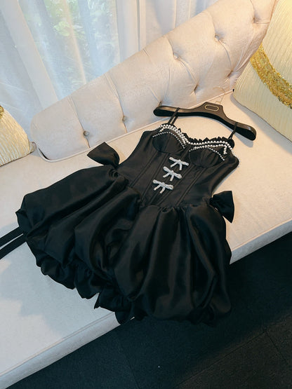 Vestidos cortos elegantes de Hoco, vestido de fiesta con tirantes finos, negros, para el regreso a casa de octavo grado, trajes de verano para la escuela secundaria DH79