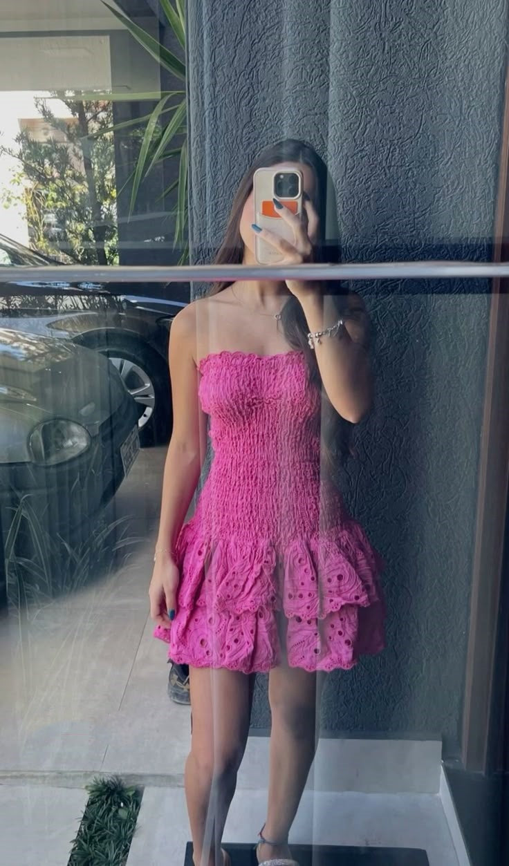 Cute A line Strapless Hot Pink Lace Mini Short Formal 8th Grade Homecoming Dresses Summer Middle School Hoco Dress Homecoming Outfits 25 Birthday Dress DH801