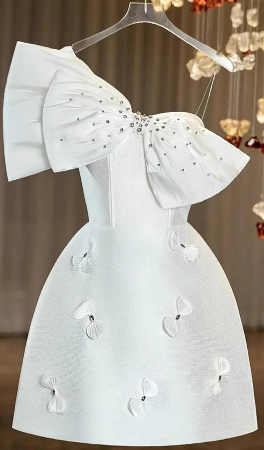 Hermosos vestidos de fiesta de satén blanco de corte A con un solo hombro para octavo grado, vestido de verano para escuela secundaria, atuendos para fiesta de bienvenida DH803