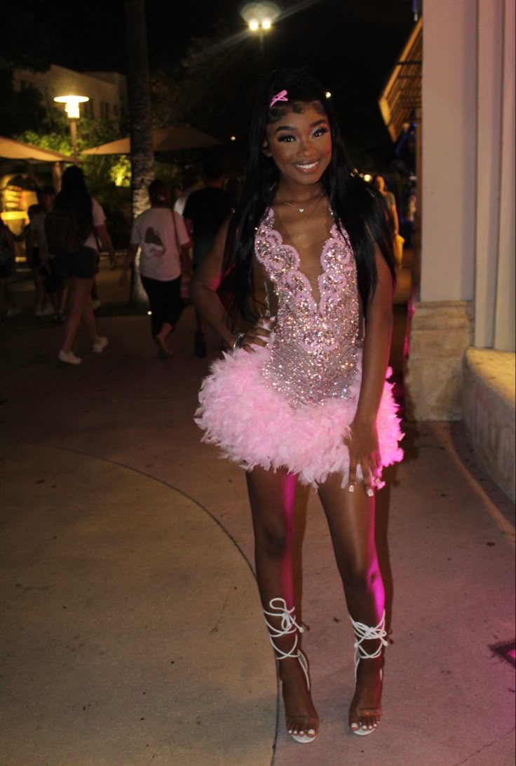 Pretty Sheath V Neck Sleeveless Pink Sequin Short Mini Formal 8th Grade Homecoming Dresses Summer Middle School Hoco Dress Homecoming Outfits DH816