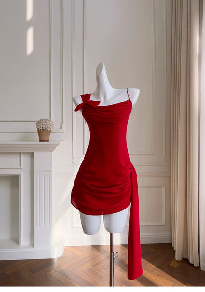 Vestidos cortos elegantes de Hoco, con tirantes finos, rojos, para el regreso a casa de octavo grado, atuendos de verano para la escuela secundaria DH83