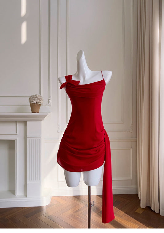 Vestidos cortos elegantes de Hoco, con tirantes finos, rojos, para el regreso a casa de octavo grado, atuendos de verano para la escuela secundaria DH83