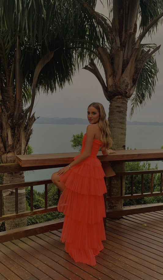 Elegante vestido de fiesta de tul sin tirantes, corte A, para verano, para 20 cumpleaños y 18 años, DH841