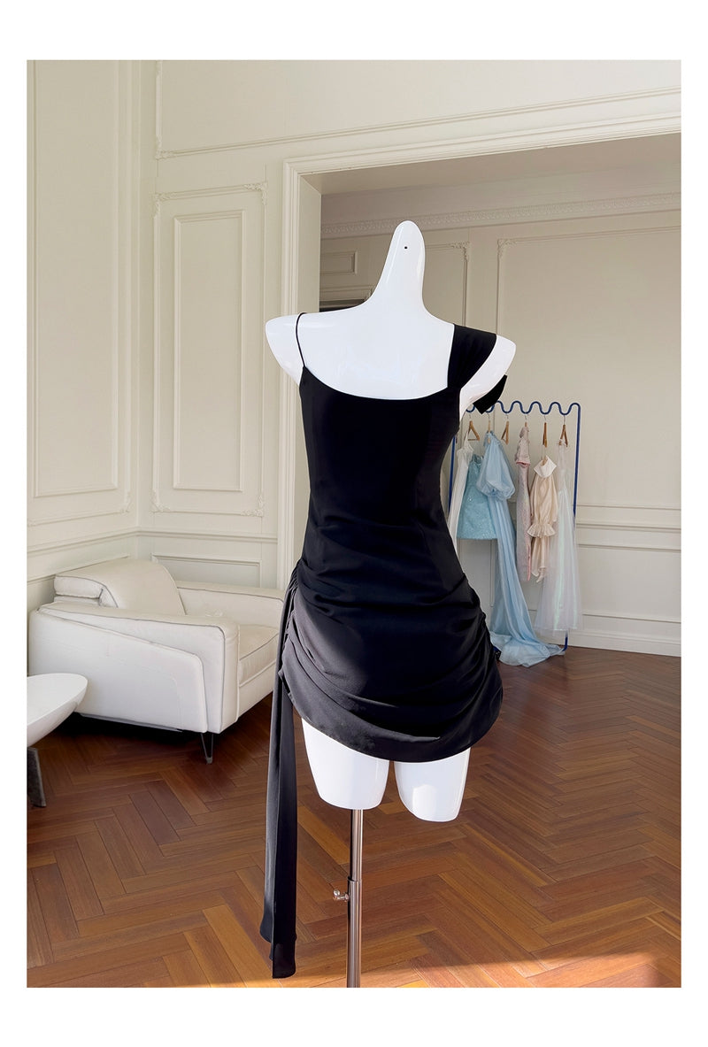 Vestidos cortos elegantes de Hoco, con tirantes finos, negros, formales para el regreso a casa de octavo grado, trajes de verano para la escuela secundaria DH84