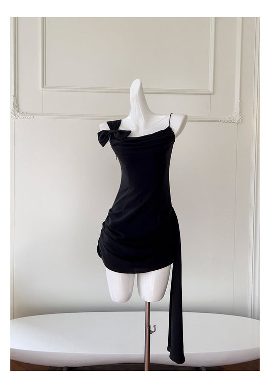 Vestidos cortos elegantes de Hoco, con tirantes finos, negros, formales para el regreso a casa de octavo grado, trajes de verano para la escuela secundaria DH84