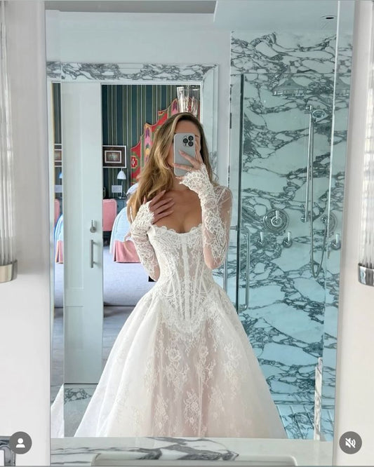 Vestido de novia modesto, vestido de baile sin tirantes, blanco, de encaje, largo, para verano y otoño, elegante, DH853