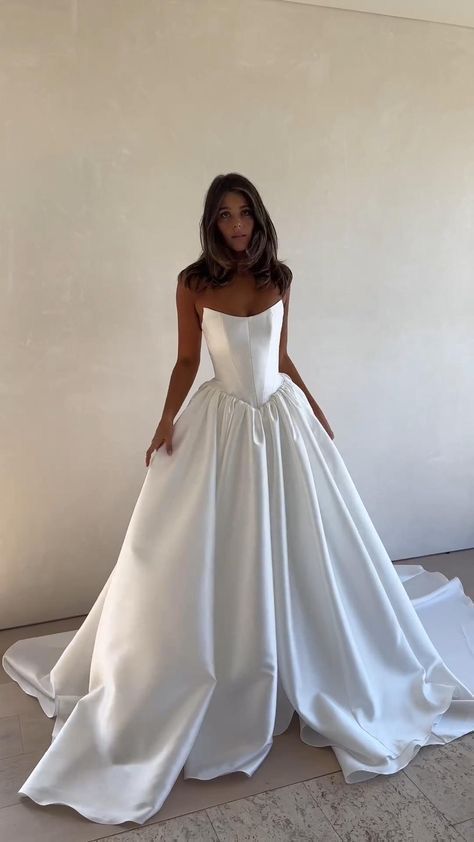 Vestido de novia clásico, vestido de fiesta, sin tirantes, de satén, largo, blanco, elegante, DH860