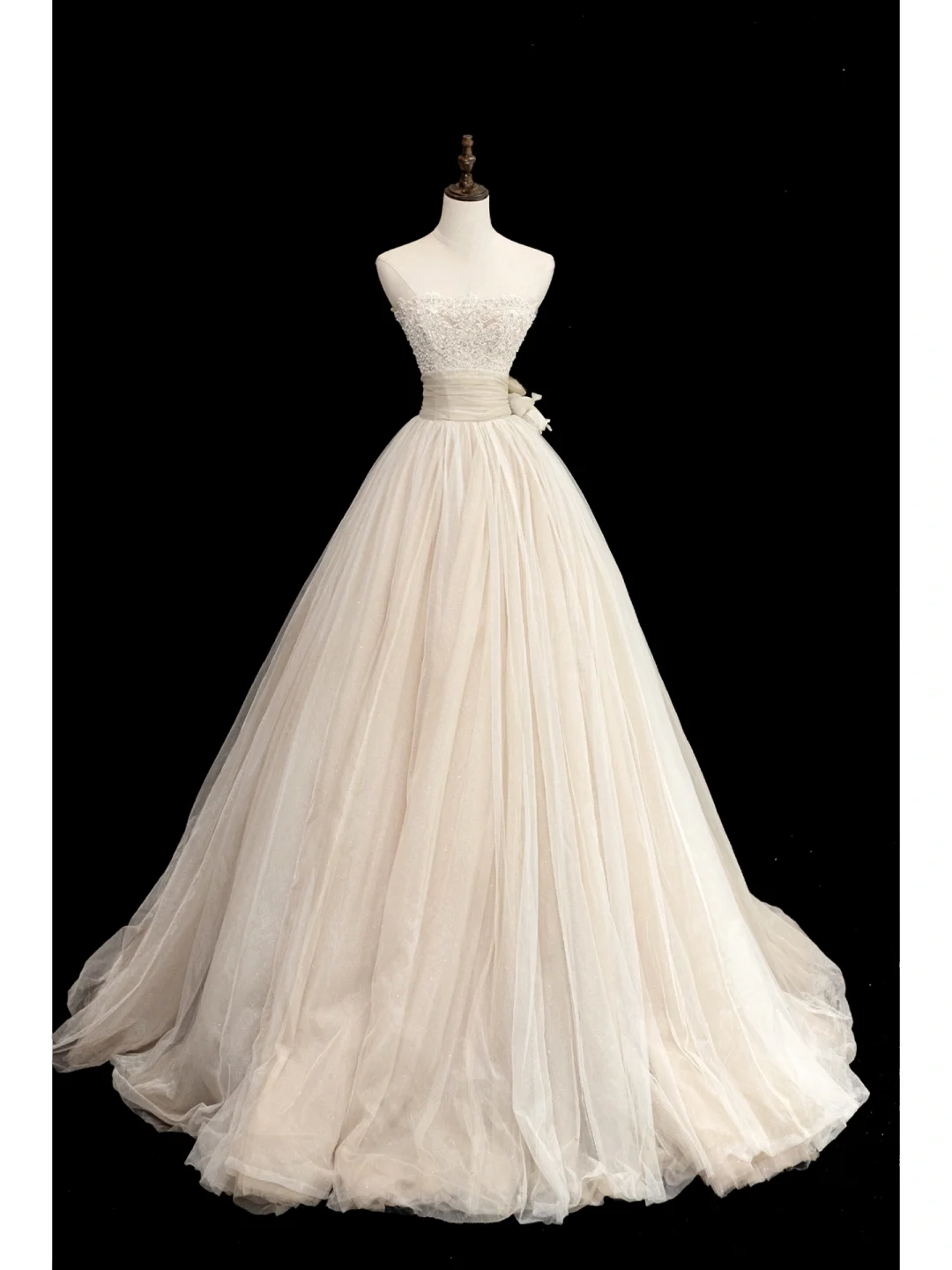 Vestido de novia atemporal, vestido de fiesta sin tirantes de tul, largo, blanco, elegante, DH869