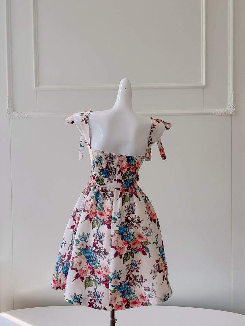 Vestido corto de satén con tirantes finos, corte A, floral, para fiesta de verano, para escuela secundaria, octavo grado, DH86
