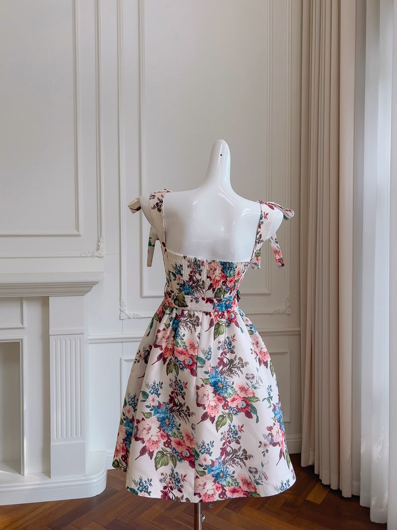 Vestido corto de satén con tirantes finos, corte A, floral, para fiesta de verano, para escuela secundaria, octavo grado, DH86