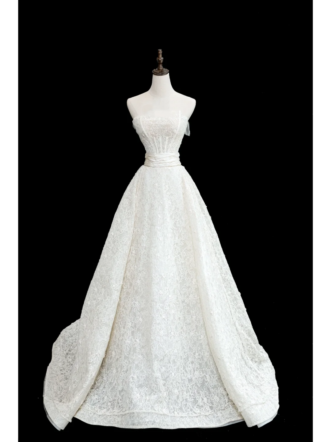 Vestido de novia atemporal, vestido de baile, sin tirantes, de encaje, largo, blanco, elegante, DH872