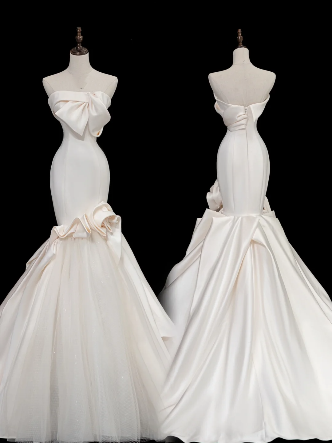 Vestido de novia atemporal de sirena sin tirantes, de satén, largo, elegante, DH874