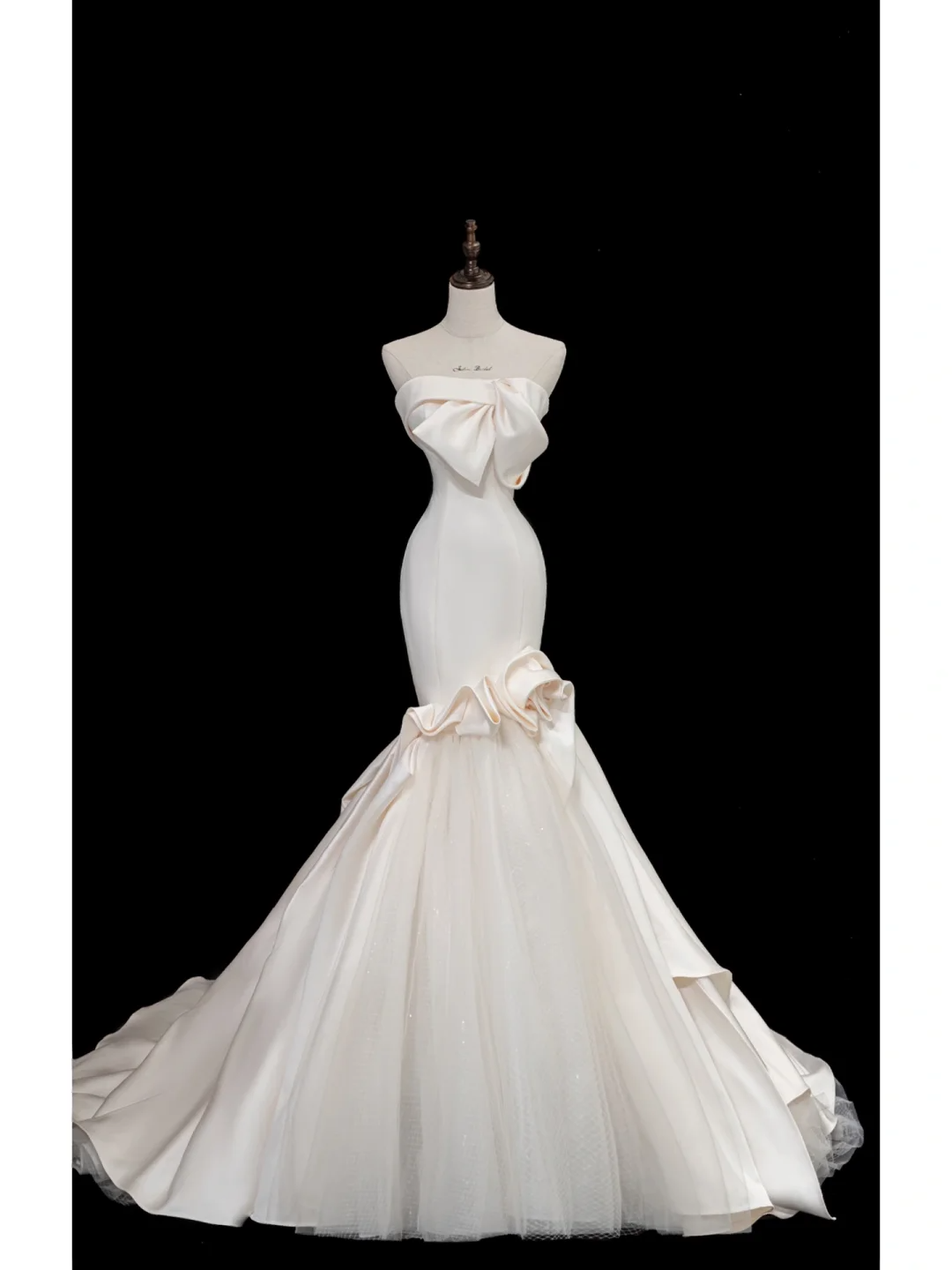 Vestido de novia atemporal de sirena sin tirantes, de satén, largo, elegante, DH874