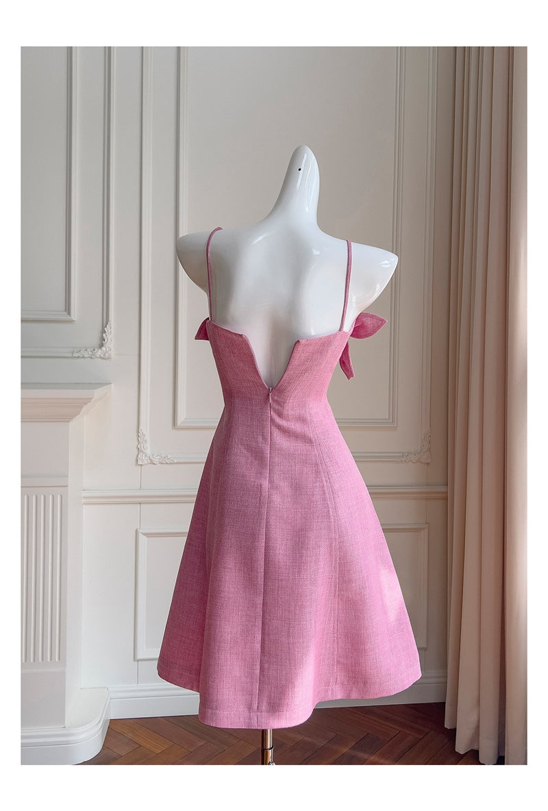Vestido corto rosa de satén con tirantes finos y corte en A, con estampado floral, para regreso a casa, para verano, para escuela secundaria, octavo grado, DH87