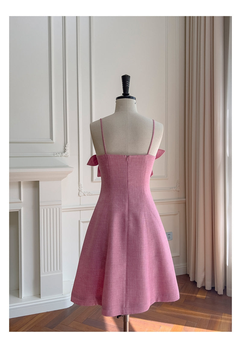 Vestido corto rosa de satén con tirantes finos y corte en A, con estampado floral, para regreso a casa, para verano, para escuela secundaria, octavo grado, DH87