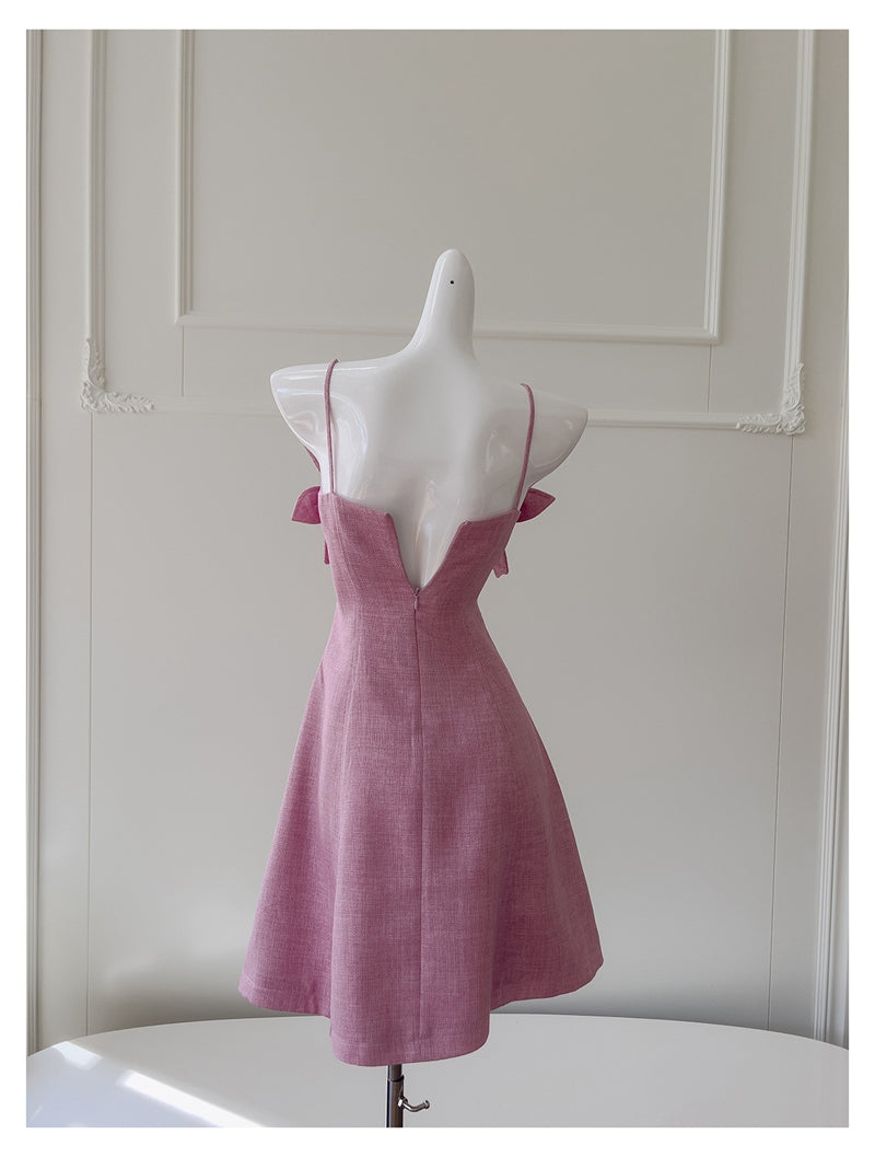 Vestido corto rosa de satén con tirantes finos y corte en A, con estampado floral, para regreso a casa, para verano, para escuela secundaria, octavo grado, DH87