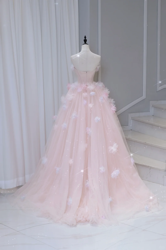 Hermoso vestido de quinceañera largo de tul rosa con hombros descubiertos, vestido formal de 15 años, vestido de dulces 16 DH884