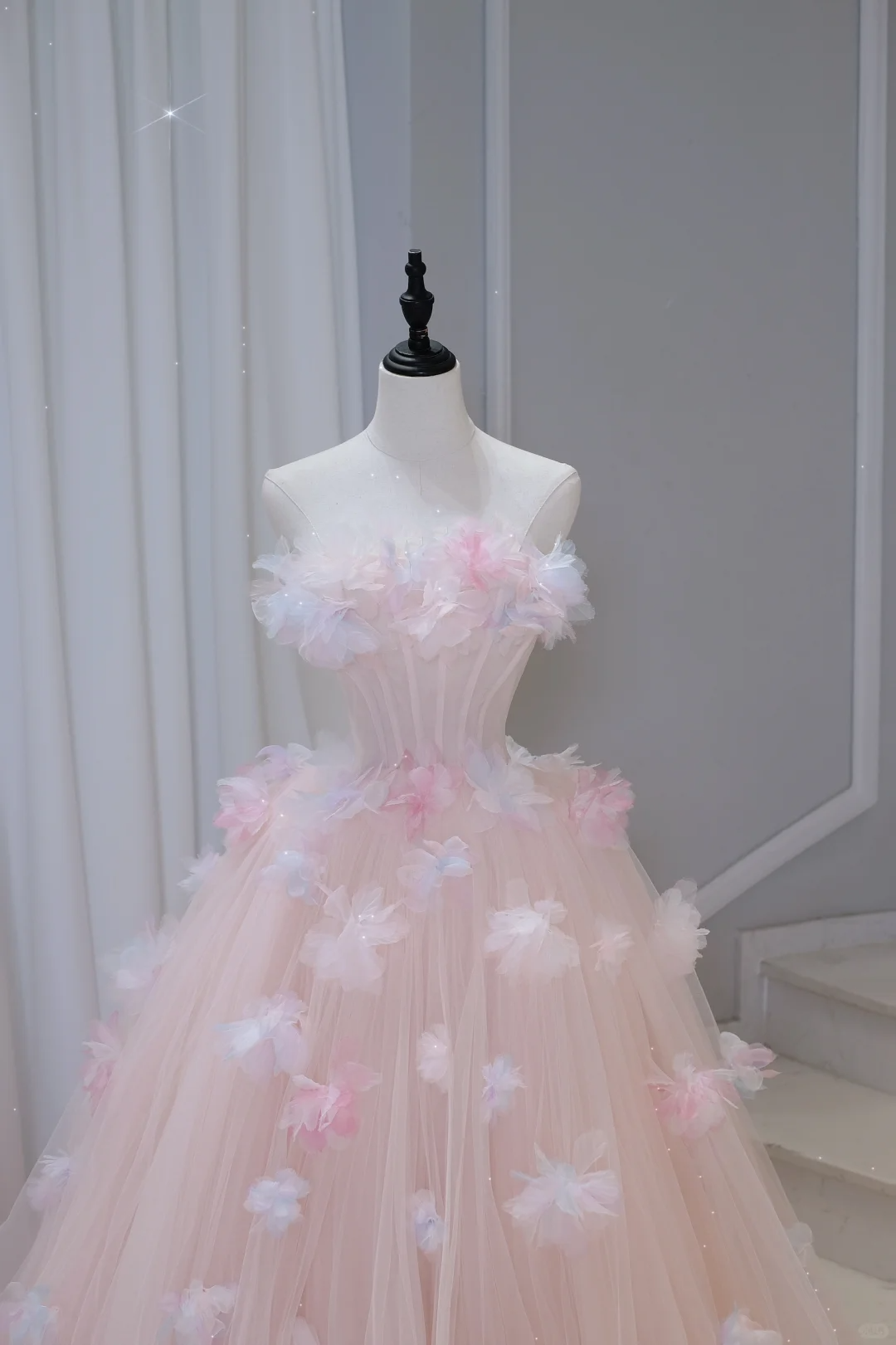 Hermoso vestido de quinceañera largo de tul rosa con hombros descubiertos, vestido formal de 15 años, vestido de dulces 16 DH884