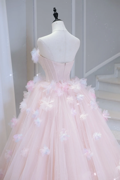 Hermoso vestido de quinceañera largo de tul rosa con hombros descubiertos, vestido formal de 15 años, vestido de dulces 16 DH884
