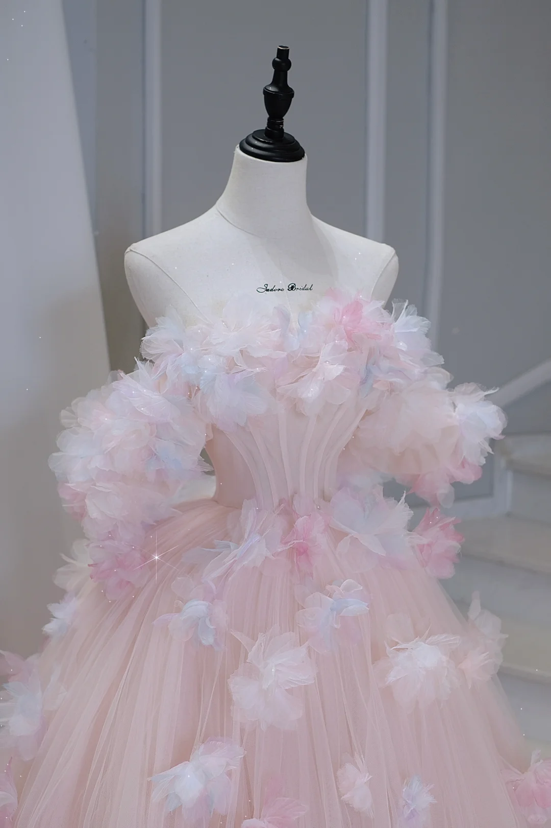 Hermoso vestido de quinceañera largo de tul rosa con hombros descubiertos, vestido formal de 15 años, vestido de dulces 16 DH884