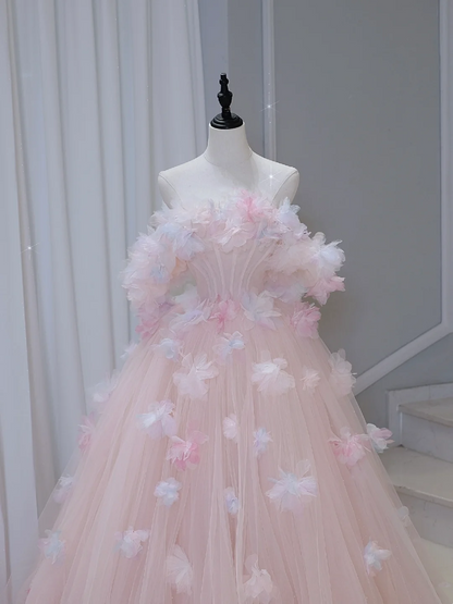 Hermoso vestido de quinceañera largo de tul rosa con hombros descubiertos, vestido formal de 15 años, vestido de dulces 16 DH884