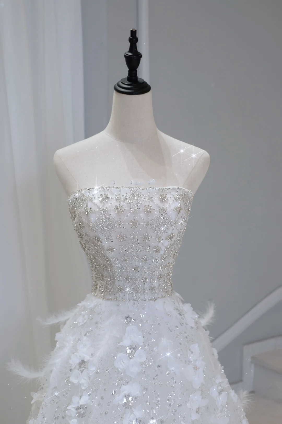 Vestido de novia atemporal, vestido de fiesta, sin tirantes, con lentejuelas, sin mangas, largo, blanco, elegante, DH886