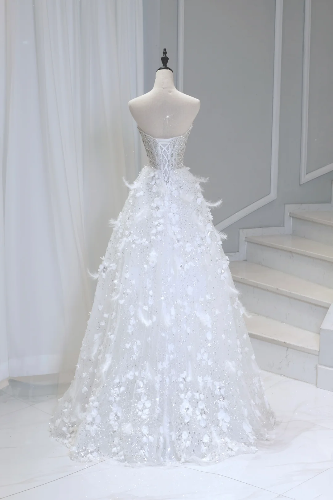 Vestido de novia atemporal, vestido de fiesta, sin tirantes, con lentejuelas, sin mangas, largo, blanco, elegante, DH886