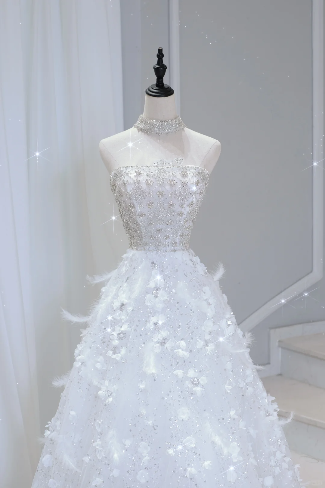 Vestido de novia atemporal, vestido de fiesta, sin tirantes, con lentejuelas, sin mangas, largo, blanco, elegante, DH886