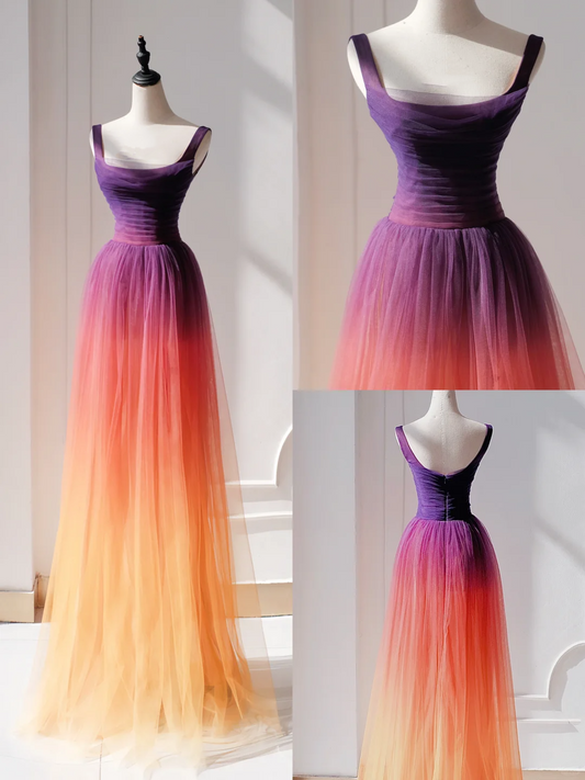 Elegante vestido de fiesta de tul con escote cuadrado y corte en A, color uva, para verano, para 20 cumpleaños y 18 años, DH887