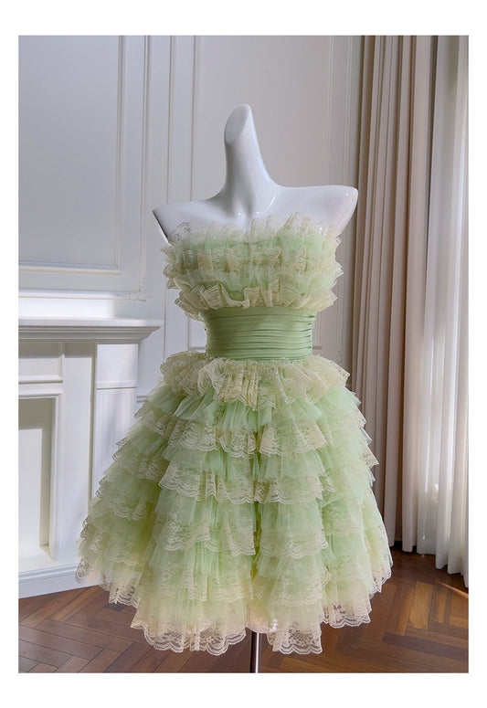 Vestido corto verde menta con tirantes finos para fiesta de bienvenida, ideal para verano, para escuela secundaria, octavo grado, DH88