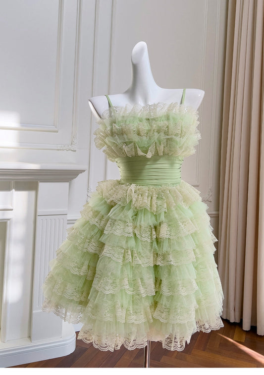Vestido corto verde menta con tirantes finos para fiesta de bienvenida, ideal para verano, para escuela secundaria, octavo grado, DH88