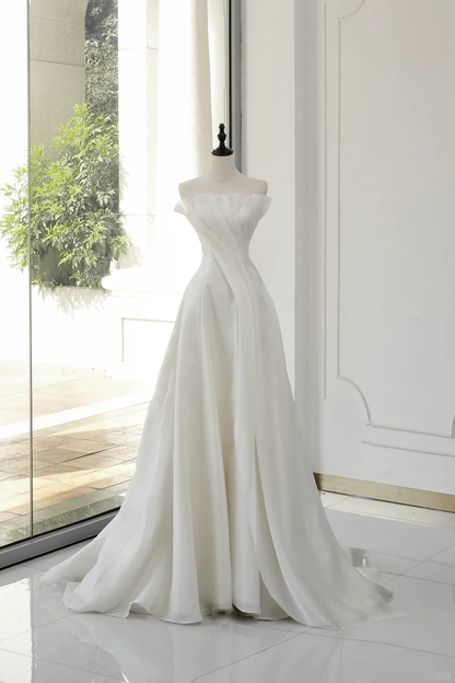 Vestido de novia atemporal, vestido de fiesta, sin tirantes, de organza, sin mangas, largo, blanco, elegante, DH892
