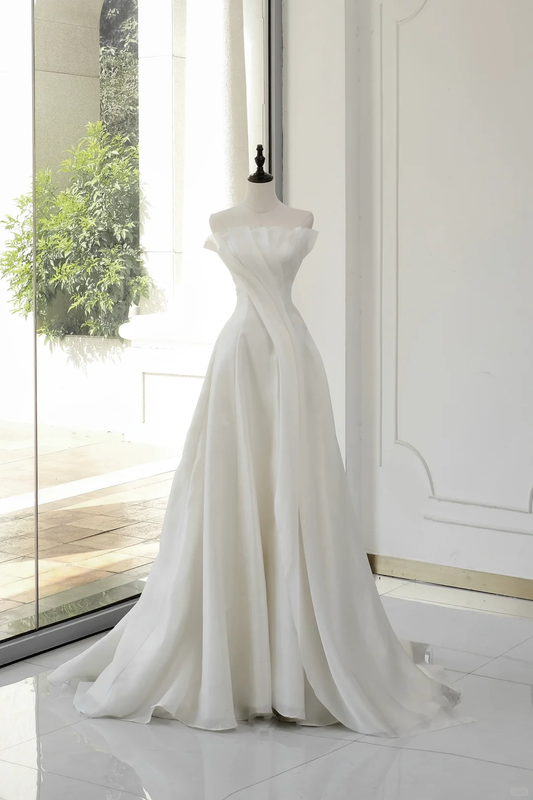 Vestido de novia atemporal, vestido de fiesta, sin tirantes, de organza, sin mangas, largo, blanco, elegante, DH892