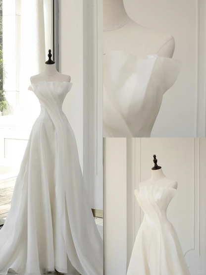 Vestido de novia atemporal, vestido de fiesta, sin tirantes, de organza, sin mangas, largo, blanco, elegante, DH892