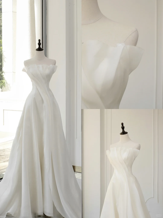 Vestido de novia atemporal, vestido de fiesta, sin tirantes, de organza, sin mangas, largo, blanco, elegante, DH892