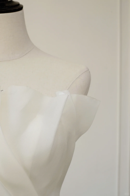 Vestido de novia atemporal, vestido de fiesta, sin tirantes, de organza, sin mangas, largo, blanco, elegante, DH892
