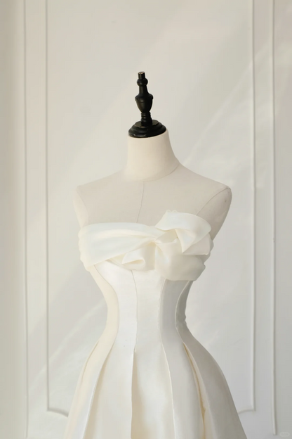 Vestido de novia atemporal, corte A, sin tirantes, de satén blanco, elegante, DH895