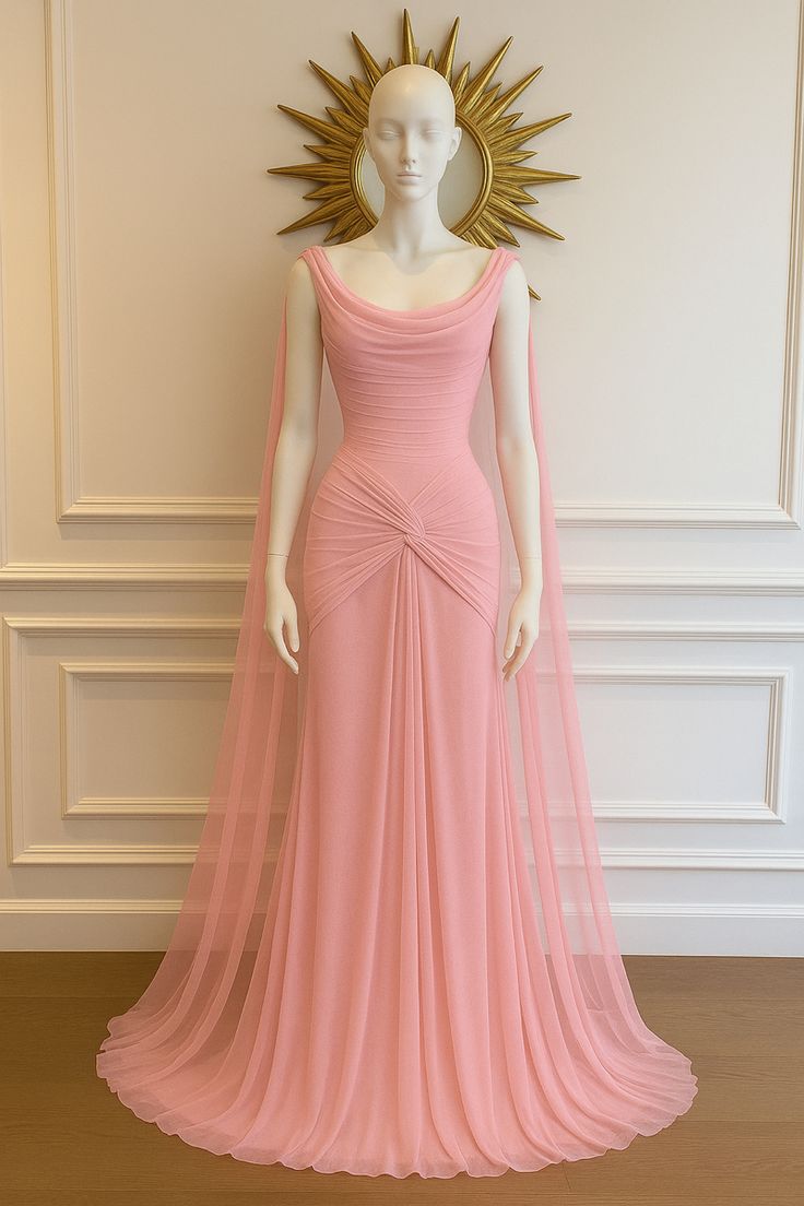 Elegante vestido de fiesta largo de gasa rosa con escote redondo y corte sirena, ideal para celebrar cumpleaños número 20 y cumpleaños número 18, DH904