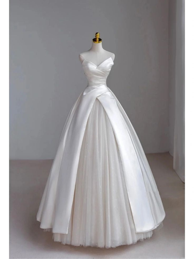 Vestido de novia atemporal, vestido de baile, escote corazón, blanco, sin mangas, largo, elegante, DH907