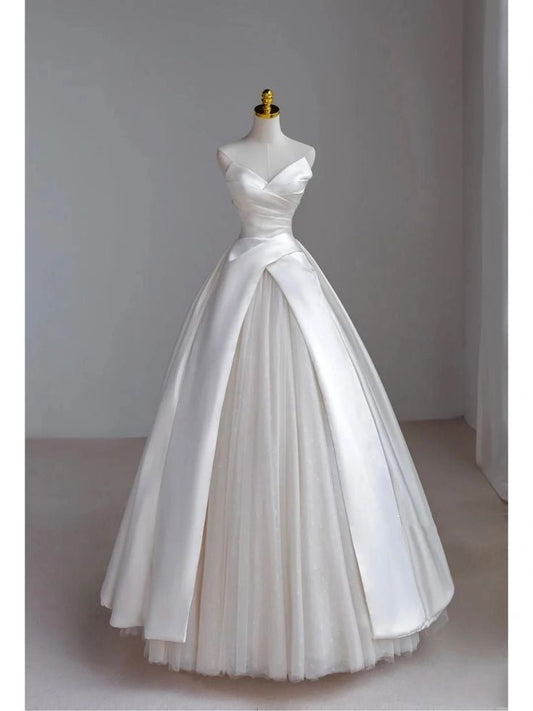 Vestido de novia atemporal, vestido de baile, escote corazón, blanco, sin mangas, largo, elegante, DH907