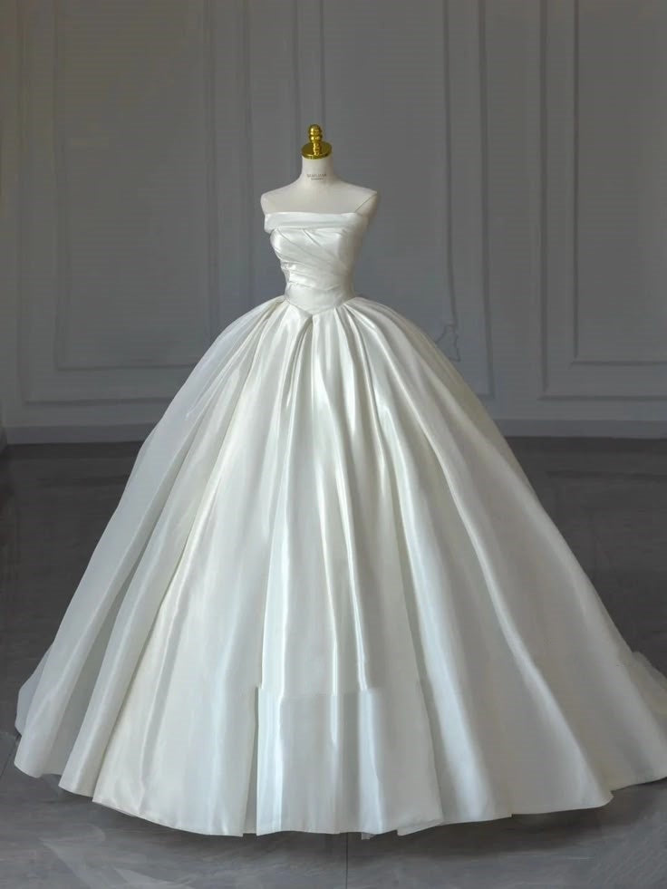 Vestido de novia modesto, vestido de fiesta, sin tirantes, sin mangas, de satén color marfil, elegante, DH918