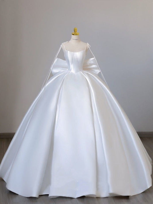 Vestido de novia modesto, vestido de fiesta con tirantes finos, sin mangas, satén blanco, elegante, DH919