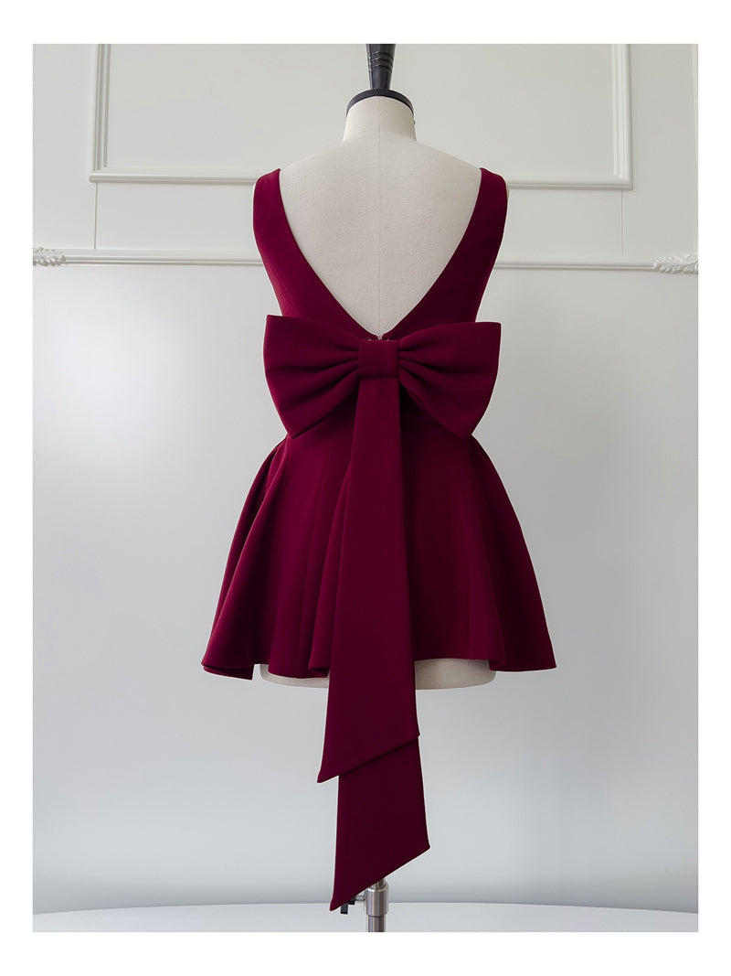 Lindos vestidos de fiesta formales de verano para octavo grado, corte A, escote cuadrado, color burdeos, cortos, para escuela secundaria, DH91